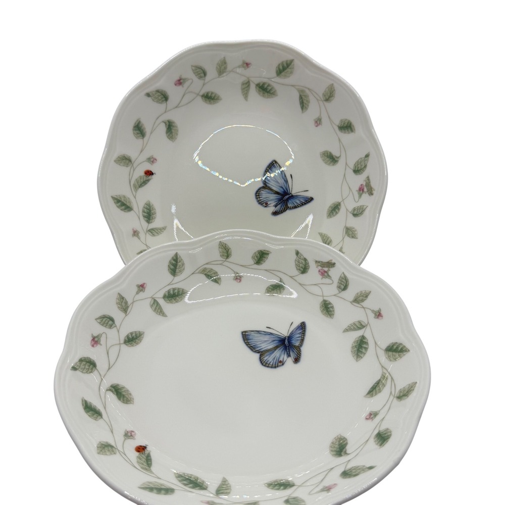 Lenox Butterfly Meadow Porcelain Pasta Bowls Set of 2 Blue Butterfly Scalloped